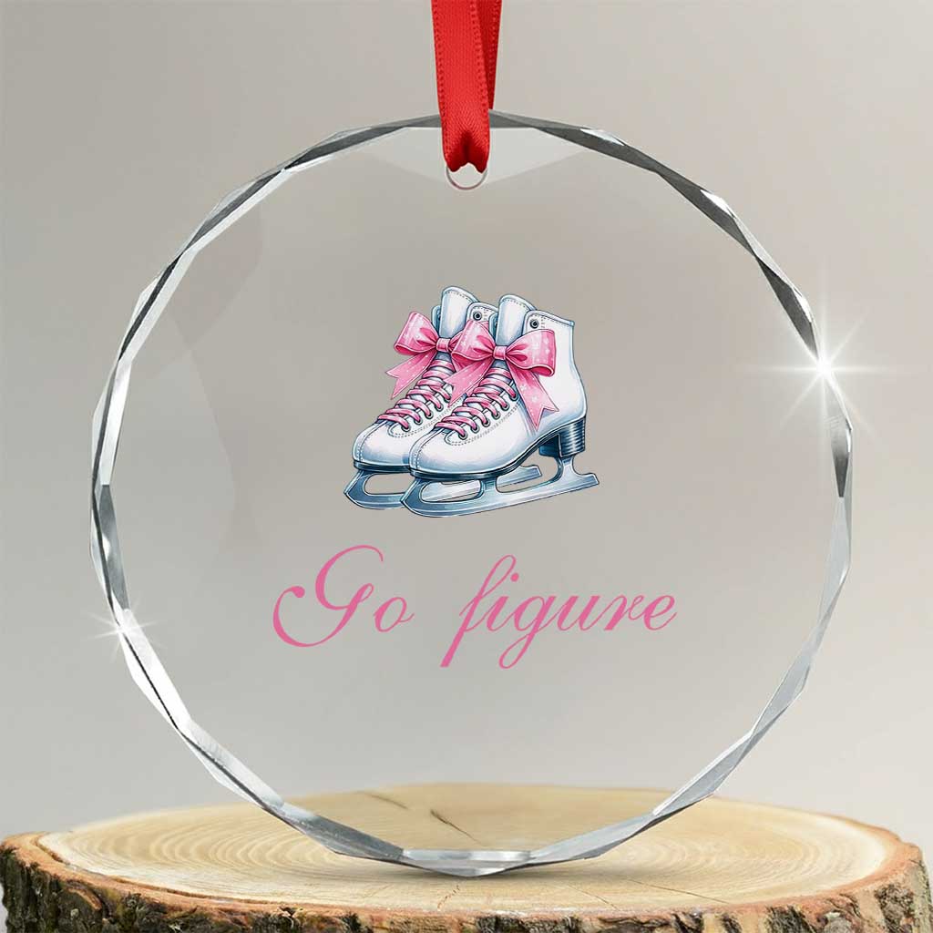 Figure Skater Crystal Glass Ornament Go Figure Coquette Pink Bow Ice Skating TS11 Transparent Glass 3'' Circle Print Your Wear