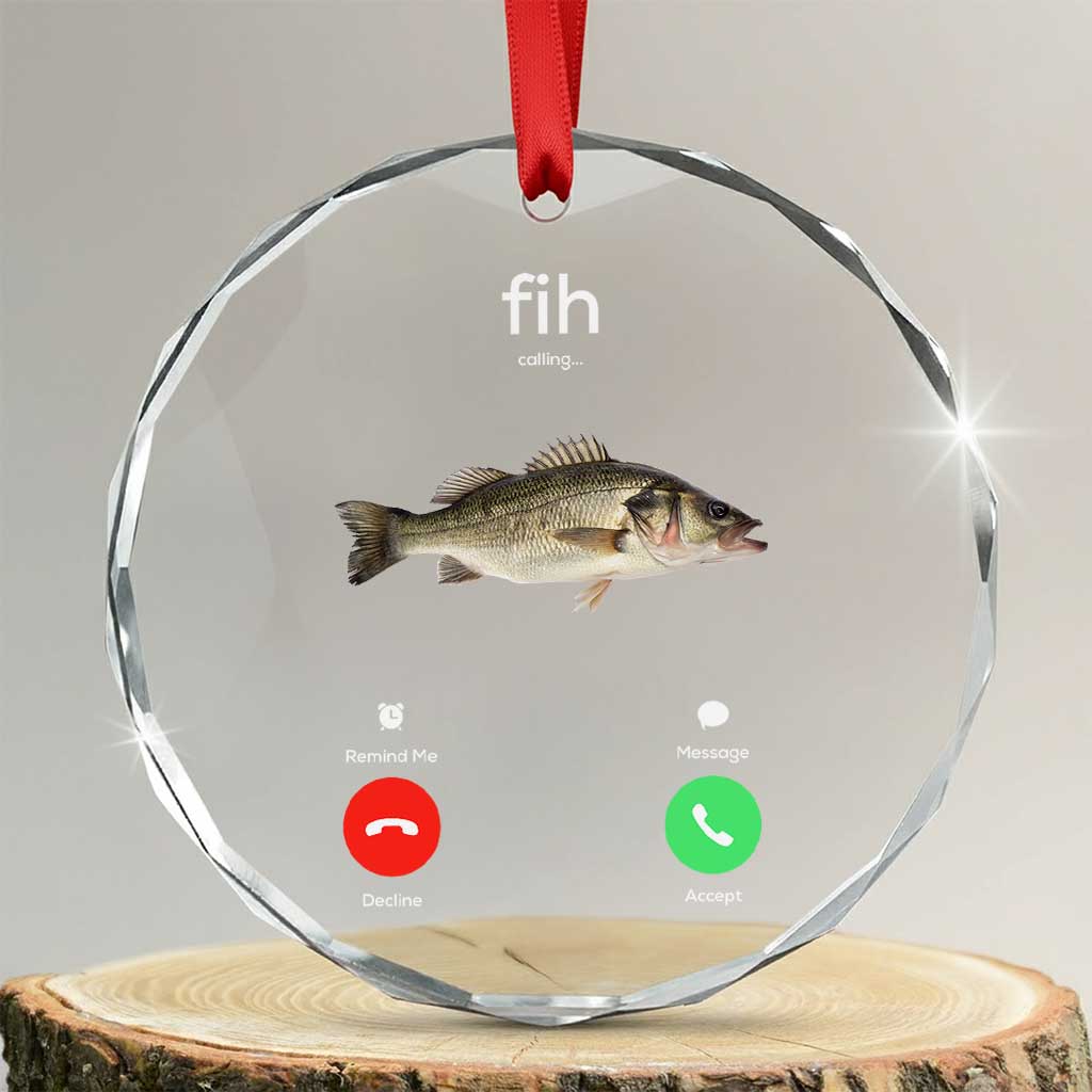 Fih Calling Funny Fish Crystal Glass Ornament Fishing Lover Hilarious Phone Call Parody TS02 Transparent Glass 3'' Circle Print Your Wear
