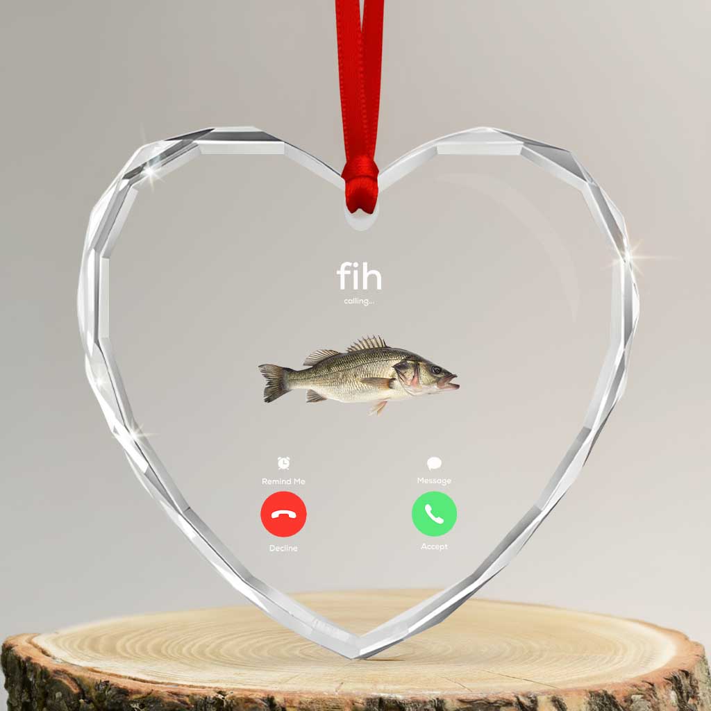 Fih Calling Funny Fish Heart Crystal Glass Ornament Fishing Lover Hilarious Phone Call Parody TS02 Transparent Glass 3'' Heart Print Your Wear