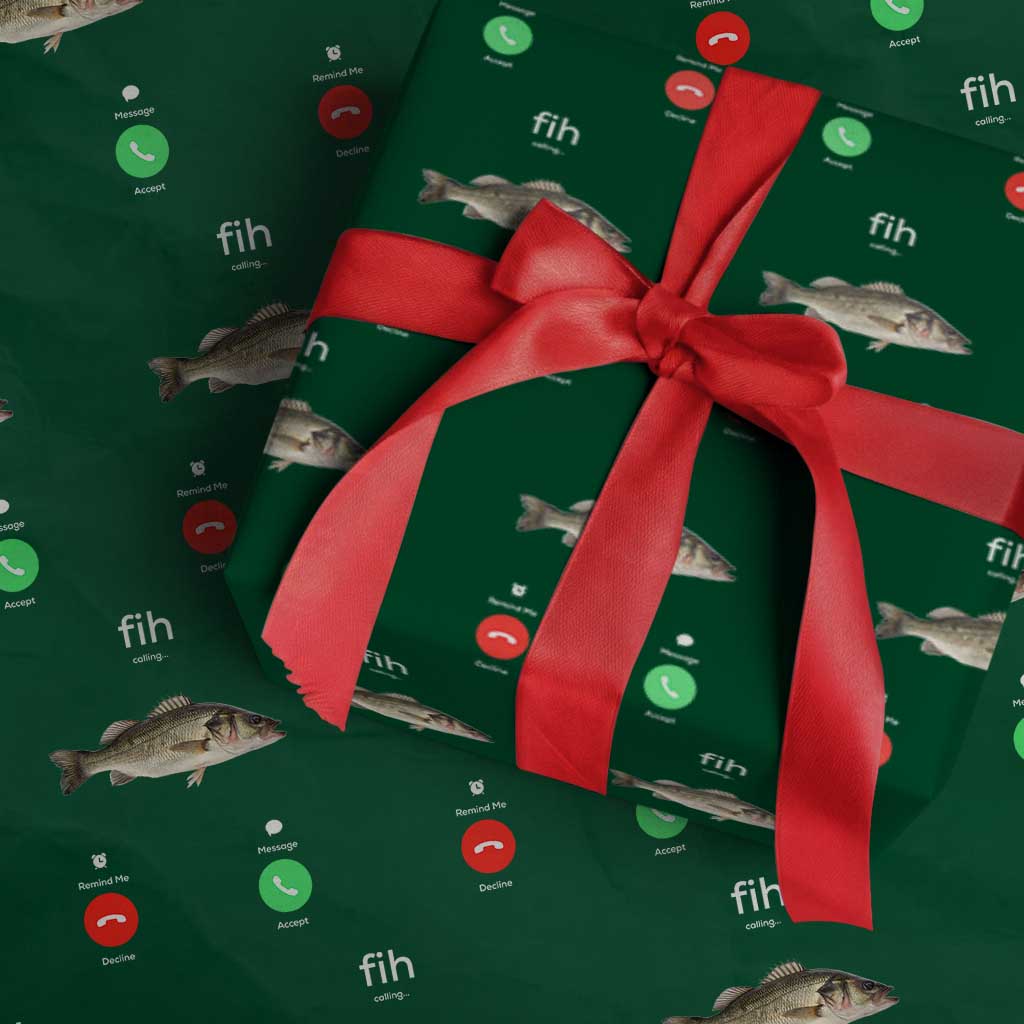 Fih Calling Funny Fish Wrapping Paper Roll Fishing Lover Hilarious Phone Call Parody TS02 Green Print Your Wear