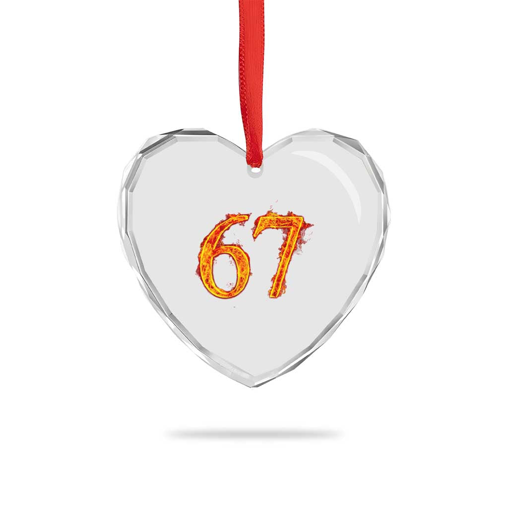 Fire Flame Number 67 Heart Crystal Glass Ornament Funny Six Seven Gen Alpha Slang Meme Sports Team Jersey TS10 Print Your Wear