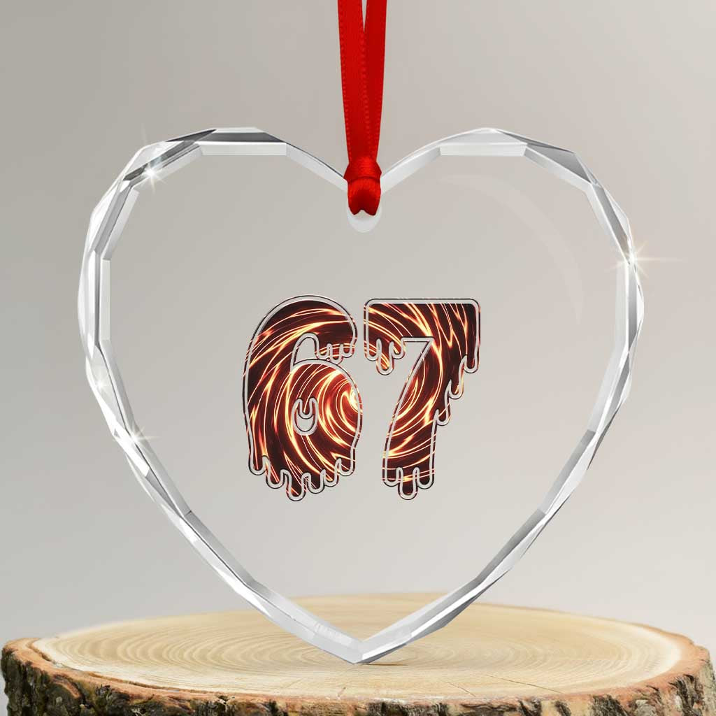 Fire Swirl Effect Printed Heart Crystal Glass Ornament Six Seven Meme TS12 Transparent Glass 3'' Heart Print Your Wear