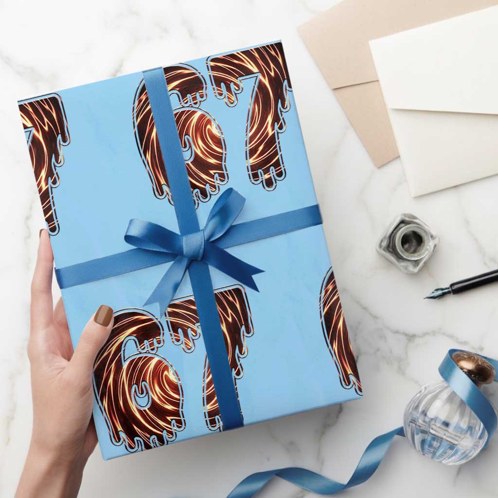 Fire Swirl Effect Printed Wrapping Paper Roll Six Seven Meme TS12 Light Blue Print Your Wear