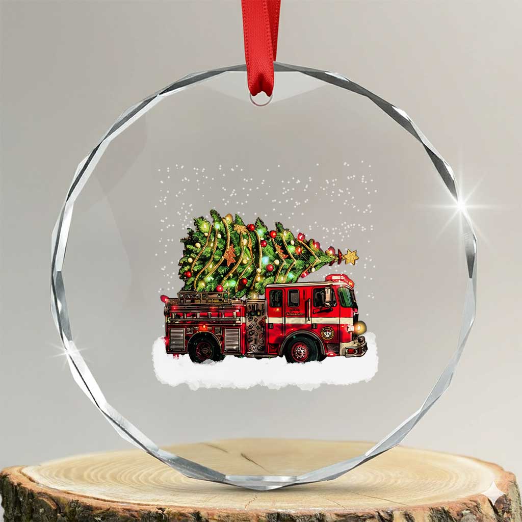 Fire Truck Christmas Crystal Glass Ornament Fireman Xmas Firefighter TS10 Transparent Glass 3'' Circle Print Your Wear