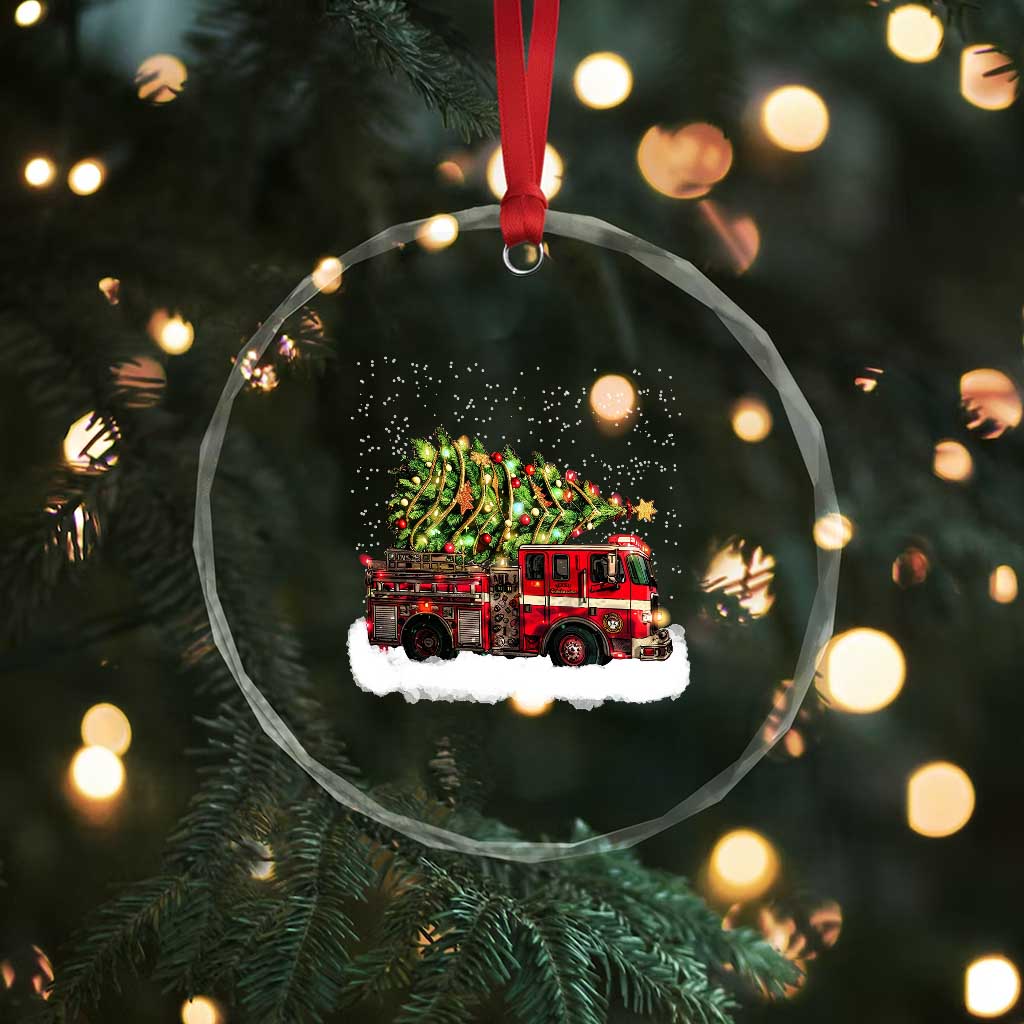 Fire Truck Christmas Crystal Glass Ornament Fireman Xmas Firefighter TS10 Print Your Wear