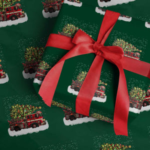 Fire Truck Xmas Wrapping Paper Roll Fireman Xmas Firefighter TS10 Green Print Your Wear