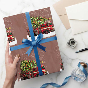 Fire Truck Xmas Wrapping Paper Roll Fireman Xmas Firefighter TS10 Mocha Print Your Wear