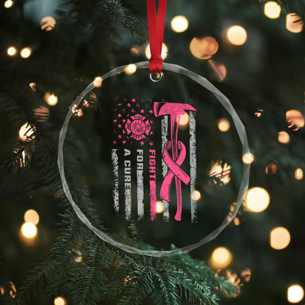Firefighter Breast Cancer Awareness Crystal Glass Ornament Fight For A Cure American Flag TS10 Print Your Wear
