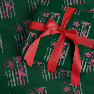 Firefighter Breast Cancer Awareness Wrapping Paper Roll Fight For A Cure American Flag TS10 Green Print Your Wear