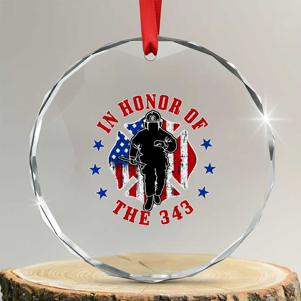 Firefighter Memorial In Honor Of The 343 Maltese Cross Graphic Crystal Glass Ornament Patriotic 9 11 Memorial Tribute TS02 Transparent Glass 3'' Circle Print Your Wear