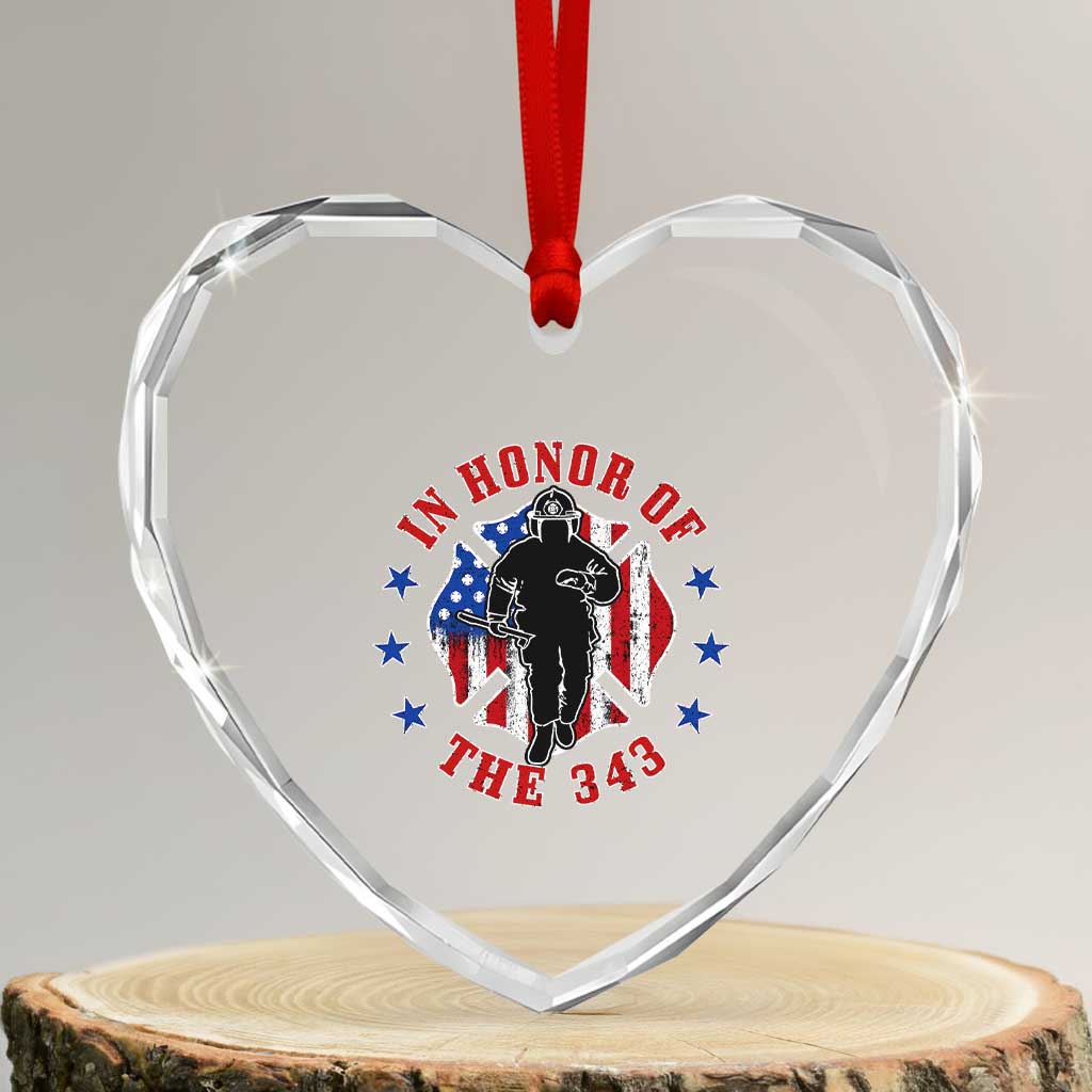 Firefighter Memorial In Honor Of The 343 Maltese Cross Graphic Heart Crystal Glass Ornament Patriotic 9 11 Memorial Tribute TS02 Transparent Glass 3'' Heart Print Your Wear