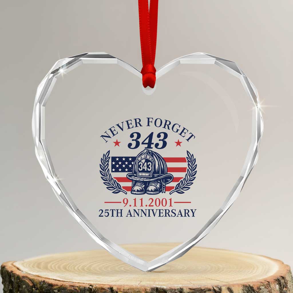 Firefighter Memorial Never Forget 343 Heart Crystal Glass Ornament 25th Anniversary Patriotic Honor 9 11 Tribute TS02 Transparent Glass 3'' Heart Print Your Wear