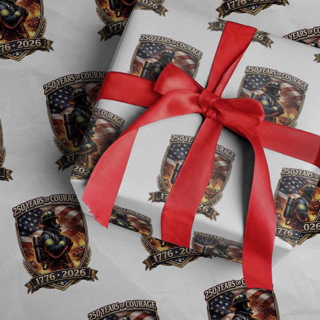 Firefighter USA 250th Anniversary Gift Wrapping Paper Roll 250 Years Of Courage TS12 White Print Your Wear