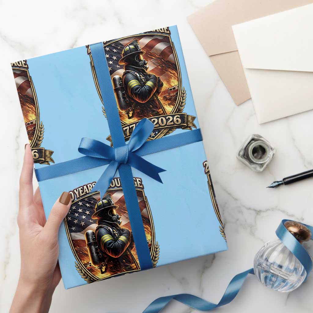 Firefighter USA 250th Anniversary Gift Wrapping Paper Roll 250 Years Of Courage TS12 Light Blue Print Your Wear