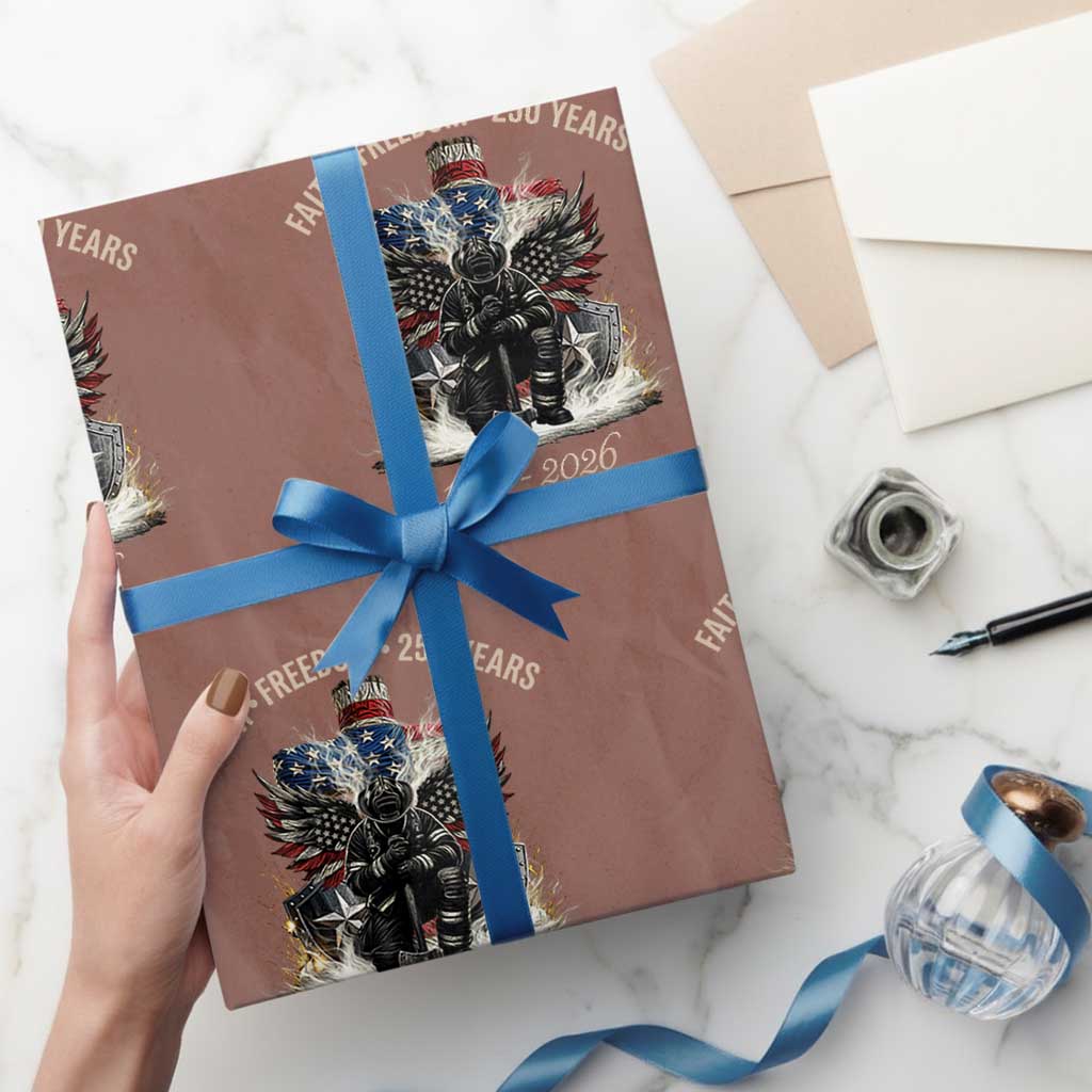 Fireman 250 Years of America Wrapping Paper Roll Faith Freedom Firefighter American Flag Cross TS14 Mocha Print Your Wear