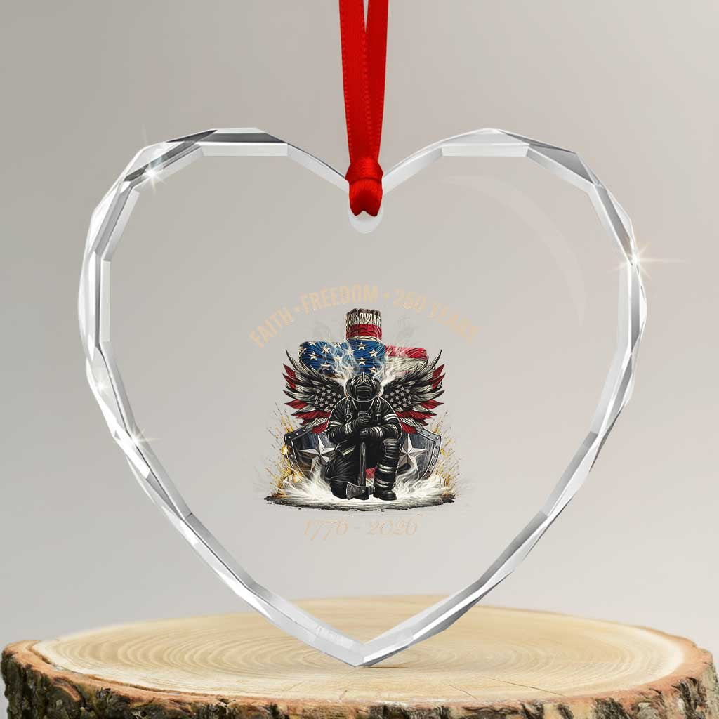 Fireman 250 Years of America Heart Crystal Glass Ornament Faith Freedom Firefighter American Flag Cross TS14 Transparent Glass 3'' Heart Print Your Wear