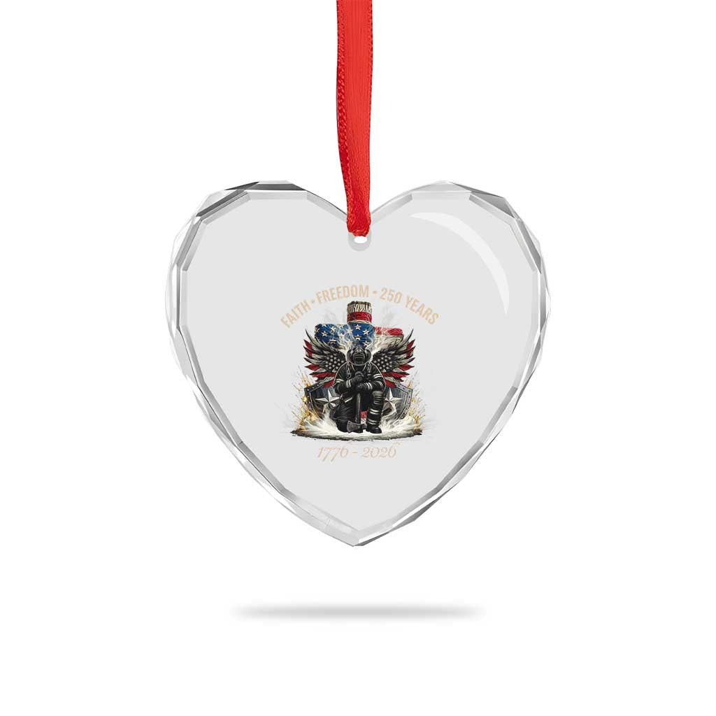 Fireman 250 Years of America Heart Crystal Glass Ornament Faith Freedom Firefighter American Flag Cross TS14 Print Your Wear