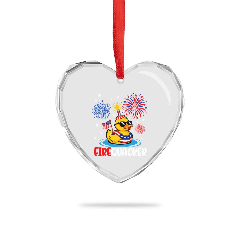 Firequacker Funny Patriotic Rubber Duck Heart Crystal Glass Ornament Cool American Flag Sunglasses and Stars Swim Ring Summer Fireworks