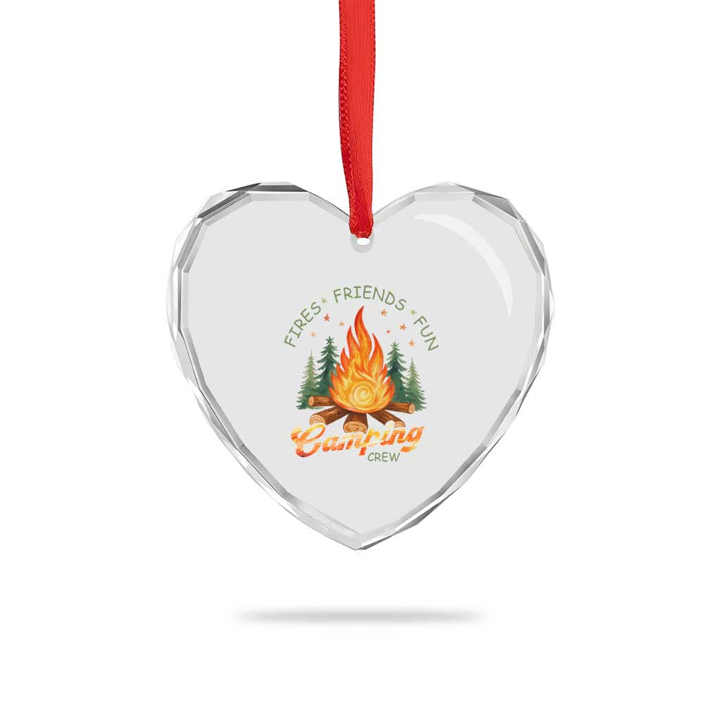 Fires Friends Fun Camping Crew Heart Crystal Glass Ornament Cozy Campfire Adventure Outdoor Lovers TS02 Print Your Wear