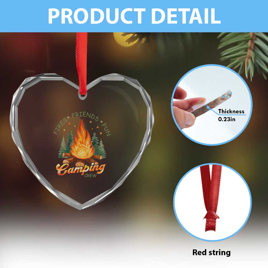Fires Friends Fun Camping Crew Heart Crystal Glass Ornament Cozy Campfire Adventure Outdoor Lovers TS02 Print Your Wear