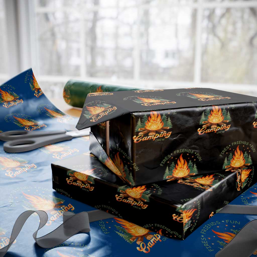 Fires Friends Fun Camping Crew Wrapping Paper Roll Cozy Campfire Adventure Outdoor Lovers TS02 Black Print Your Wear