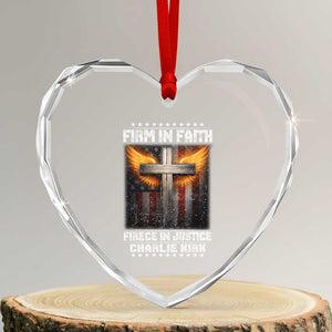Firm In Faith Fierce In Justice Charlie Kirk Heart Crystal Glass Ornament Christian Cross American Flag TS11 Transparent Glass 3'' Heart Print Your Wear