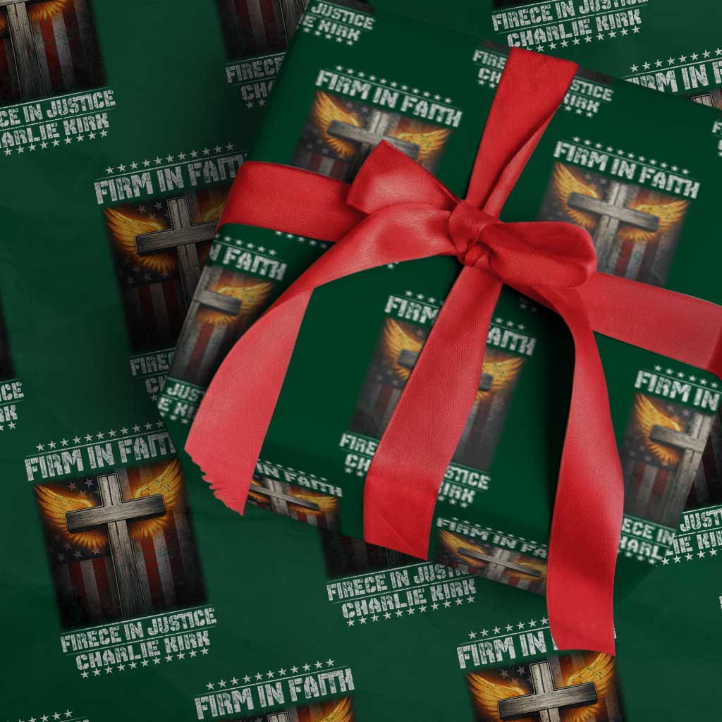 Firm In Faith Fierce In Justice Charlie Kirk Wrapping Paper Roll Christian Cross American Flag - Print Your Wear