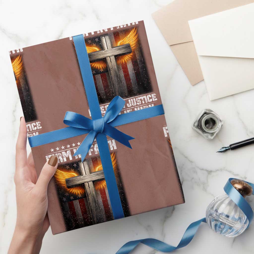 Firm In Faith Fierce In Justice Charlie Kirk Wrapping Paper Roll Christian Cross American Flag TS11 Mocha Print Your Wear