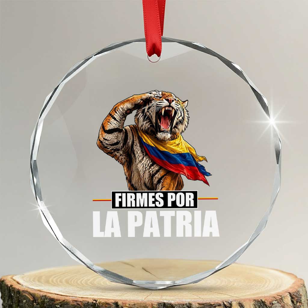 Firmes Por La Patria Colombian Pride Crystal Glass Ornament Roaring Saluting Tiger Patriotic Colombia Heritage Flag TS02 Transparent Glass 3'' Circle Print Your Wear