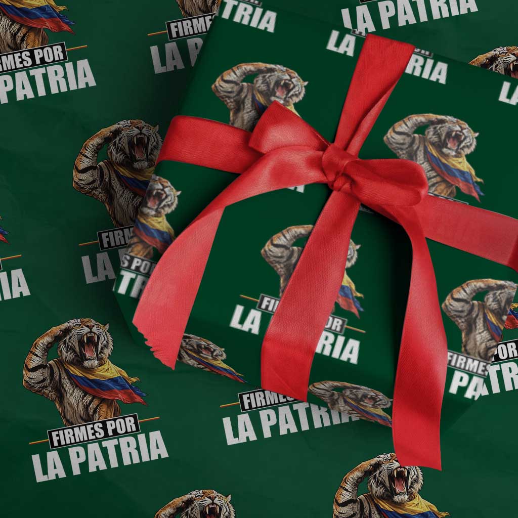 Firmes Por La Patria Colombian Pride Wrapping Paper Roll Roaring Saluting Tiger Patriotic Colombia Heritage Flag TS02 Green Print Your Wear