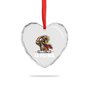 Firmes Por La Patria Colombian Pride Heart Crystal Glass Ornament Roaring Saluting Tiger Patriotic Colombia Heritage Flag
