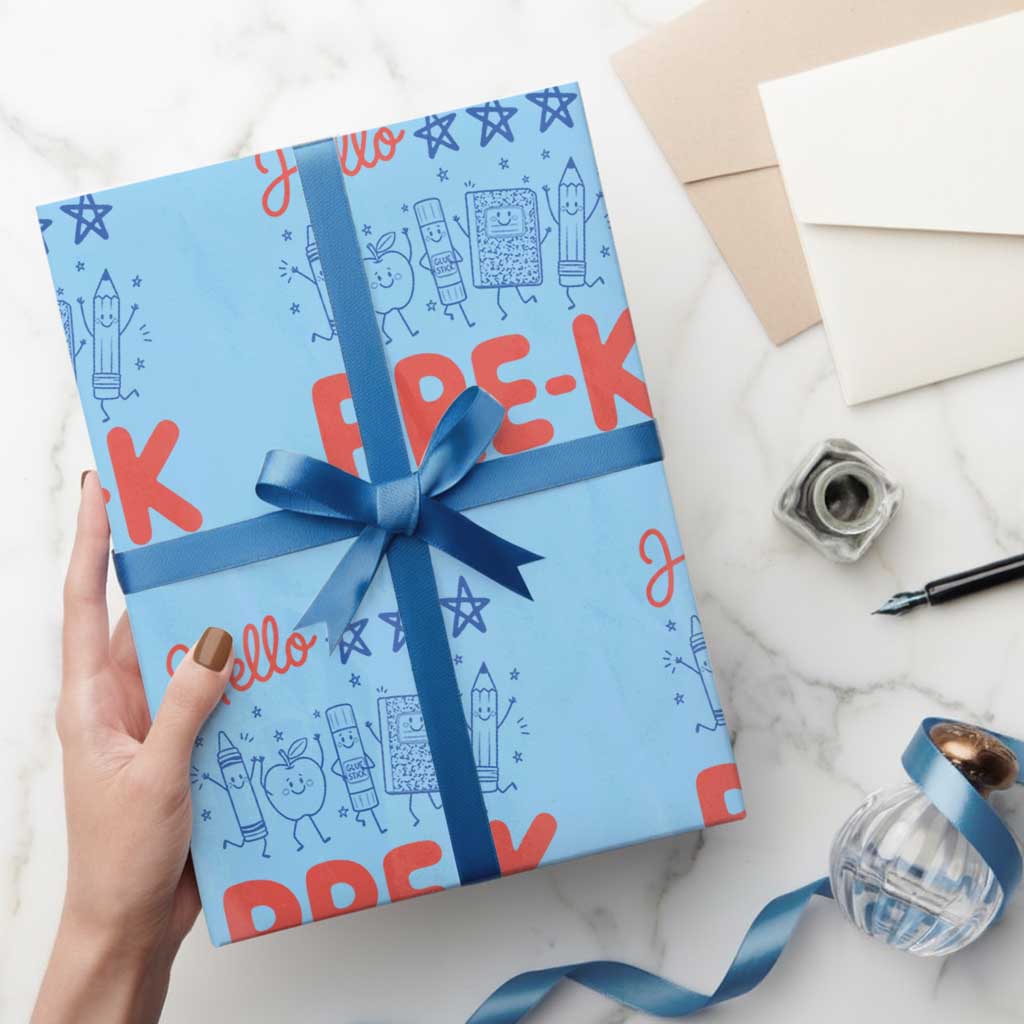 First Day of Pre-K Boys Girls Toddler Preschool Patriotic US Wrapping Paper Roll TS14 Light Blue Print Your Wear