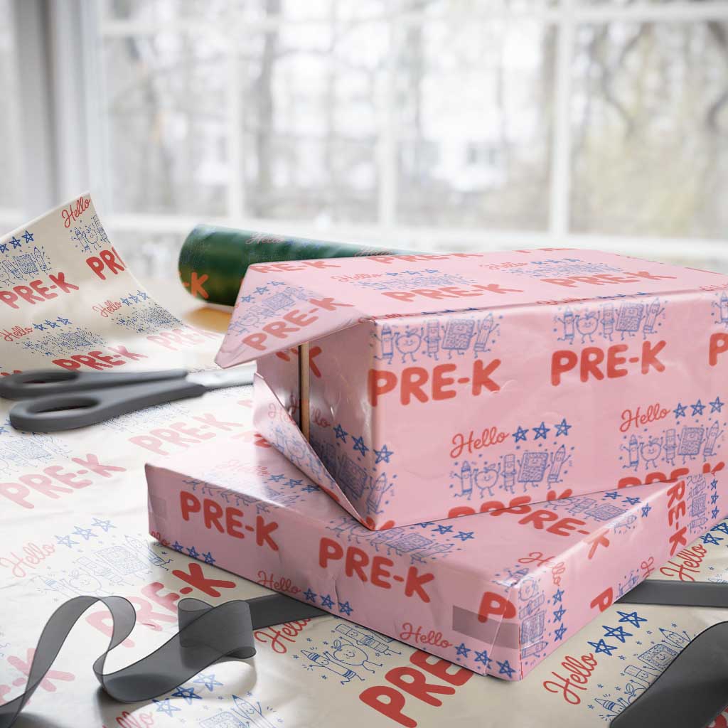 First Day of Pre-K Boys Girls Toddler Preschool Patriotic US Wrapping Paper Roll TS14 Light Pink Print Your Wear