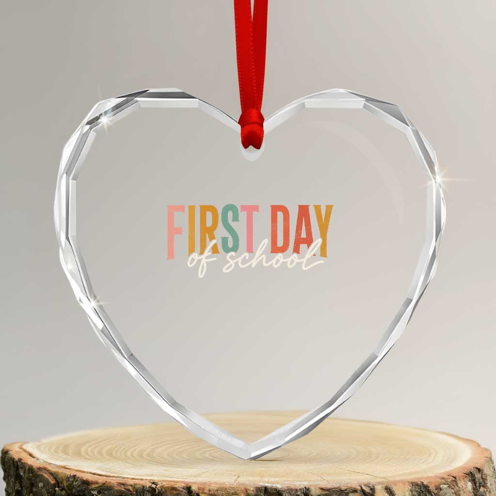 First Day of School Teacher Student Heart Crystal Glass Ornament Funny Back to School Retro TS11 Transparent Glass 3'' Heart Print Your Wear