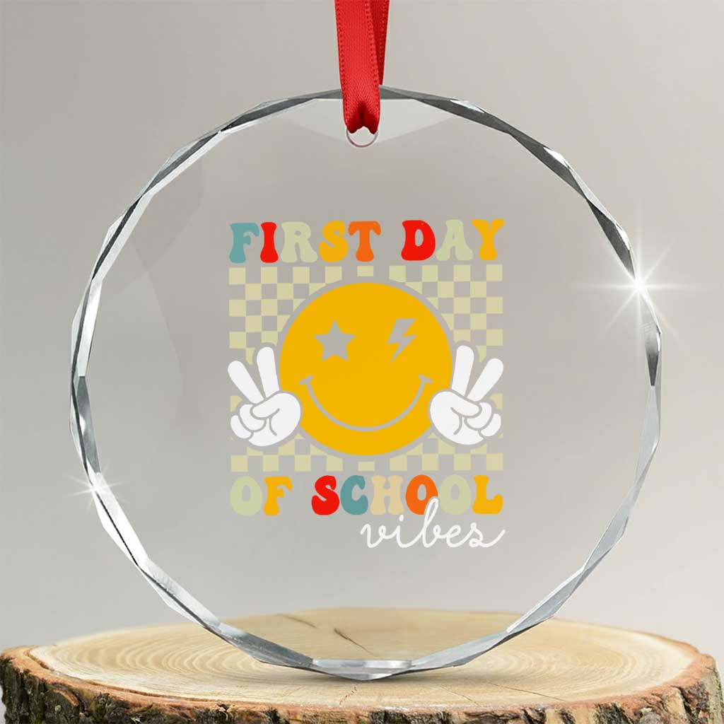 First Day of School Vibes Crystal Glass Ornament Aesthetic Back to School Teacher Student TS01 Transparent Glass 3'' Circle Print Your Wear