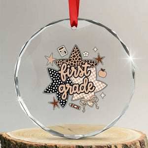 First Grade Leopard Checkered Star Coquette Crystal Glass Ornament Cute 1st Grade Girl Back to School Gift