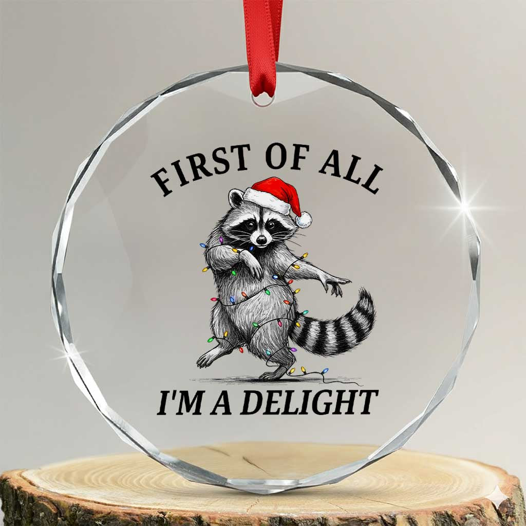 First Of All I Am A Delight Crystal Glass Ornament Funny Christmas Raccoon TS14 Transparent Glass 3'' Circle Print Your Wear