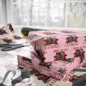 First Of All I Am A Delight Wrapping Paper Roll Funny Raccoon Christmas Meme TS14 Light Pink Print Your Wear