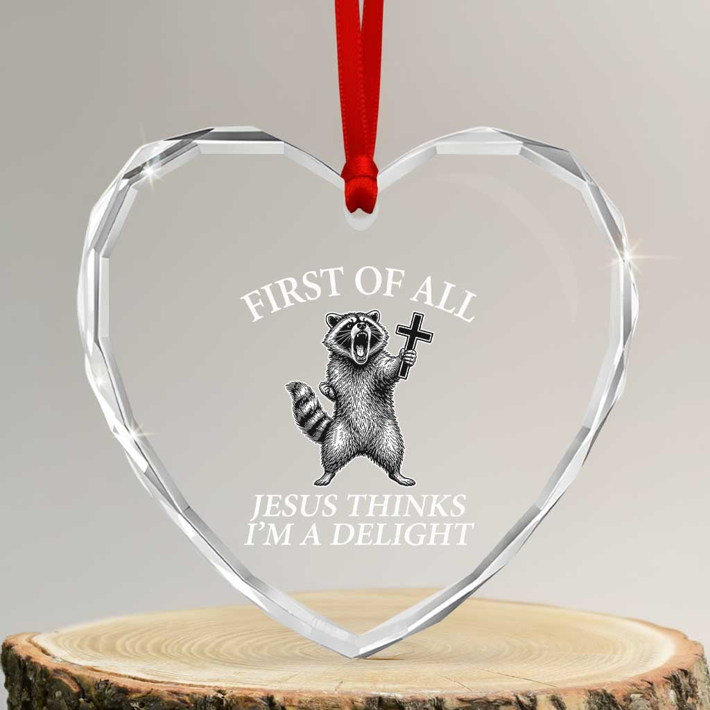 First of All Jesus Thinks I Am A Delight Heart Crystal Glass Ornament Funny Raccoon TS11 Transparent Glass 3'' Heart Print Your Wear
