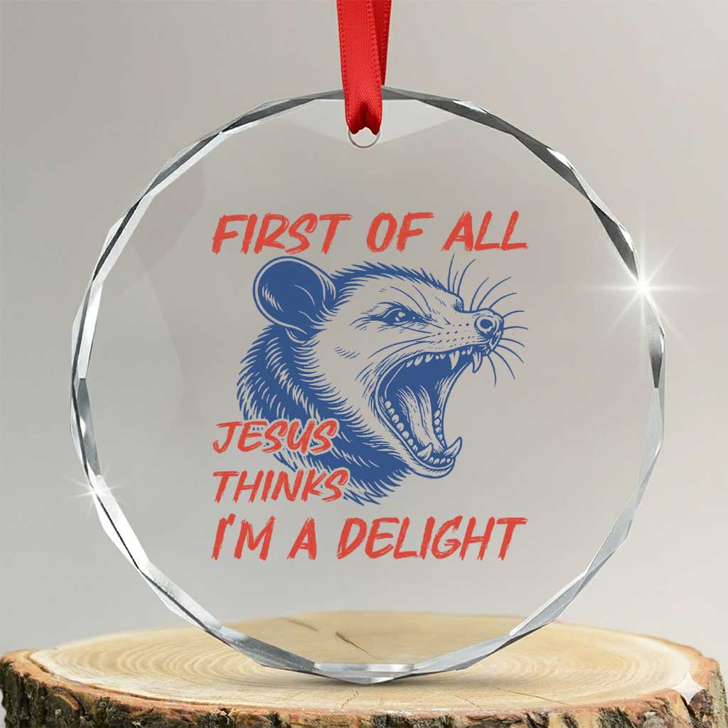 First of All Jesus Thinks I'm A Delight Crystal Glass Ornament Funny Opossum Christian TS14 Transparent Glass 3'' Circle Print Your Wear