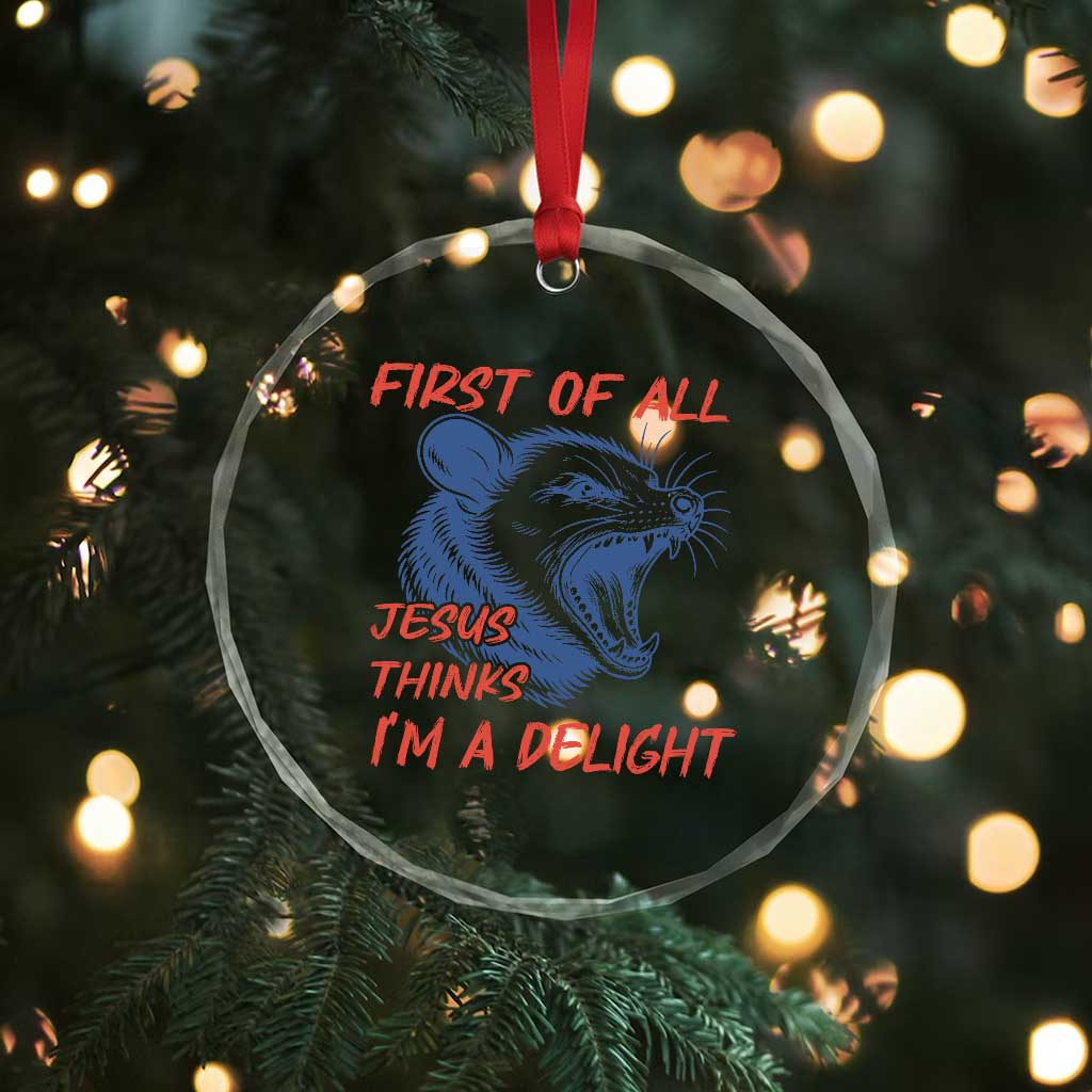 First of All Jesus Thinks I'm A Delight Crystal Glass Ornament Funny Opossum Christian TS14 Print Your Wear