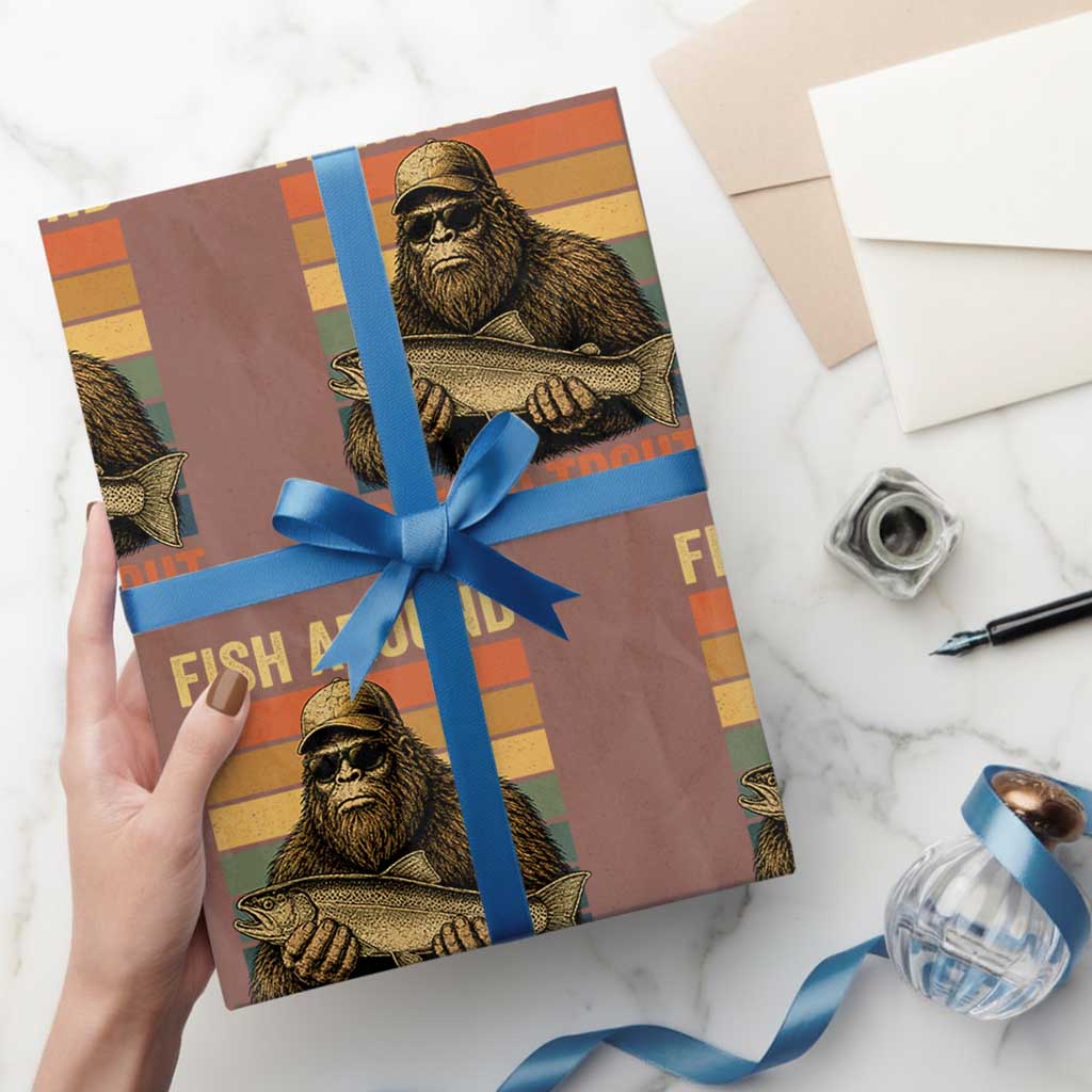 Fish Around And Find Trout Wrapping Paper Roll Funny Fishermen Fishing Retro Bigfoot Sasquatch Fish