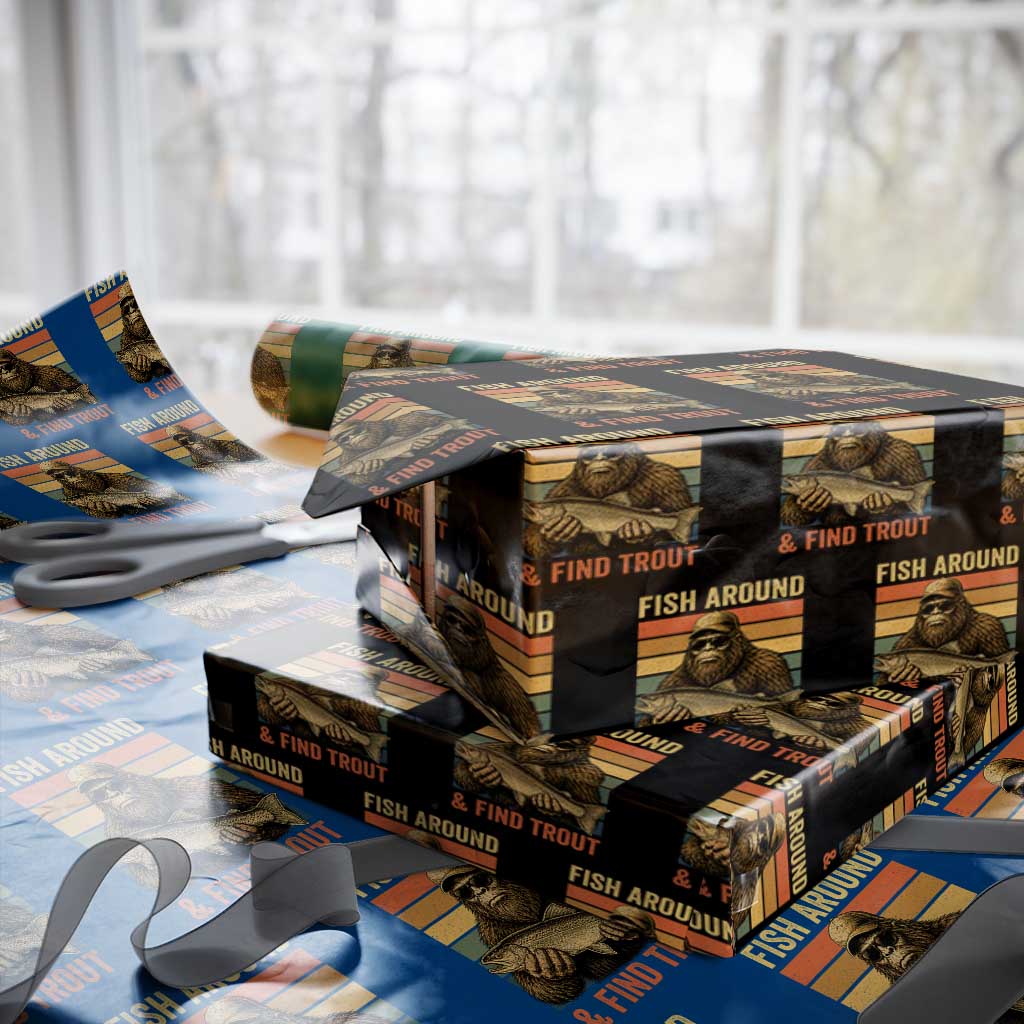 Fish Around And Find Trout Wrapping Paper Roll Funny Fishermen Fishing Retro Bigfoot Sasquatch Fish