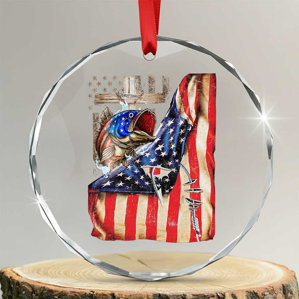 Fisherman Christian Fishing Vintage American Flag Crystal Glass Ornament TS11 Transparent Glass 3'' Circle Print Your Wear