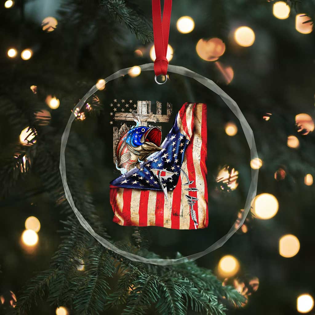 Fisherman Christian Fishing Vintage American Flag Crystal Glass Ornament TS11 Print Your Wear
