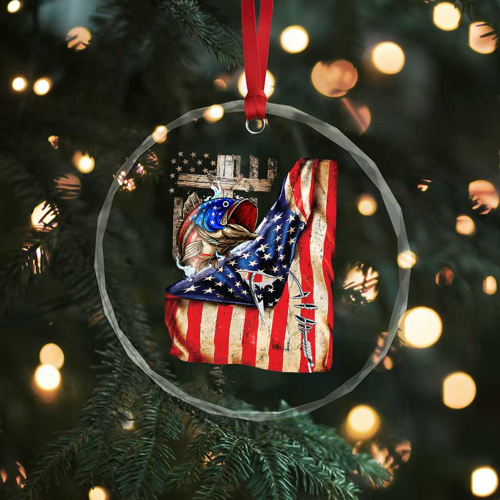 Fisherman Christian Fishing Vintage American Flag Crystal Glass Ornament TS11 Print Your Wear