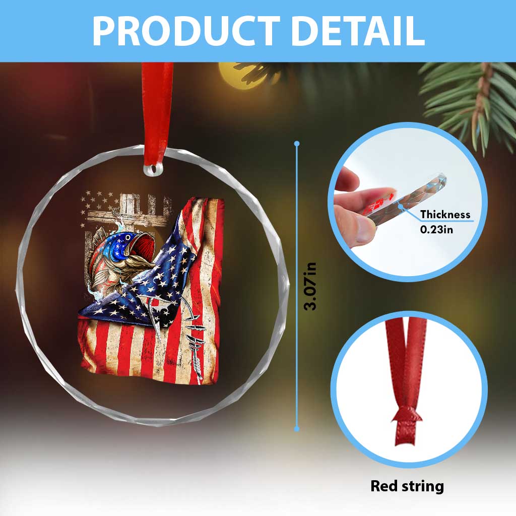 Fisherman Christian Fishing Vintage American Flag Crystal Glass Ornament TS11 Print Your Wear