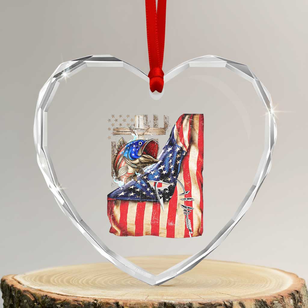 Fisherman Christian Fishing Vintage American Flag Heart Crystal Glass Ornament TS11 Transparent Glass 3'' Heart Print Your Wear