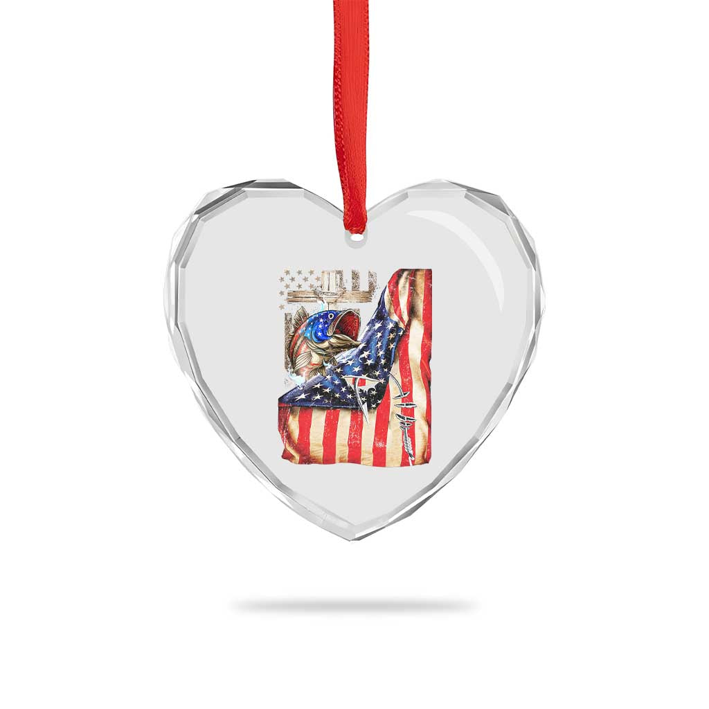 Fisherman Christian Fishing Vintage American Flag Heart Crystal Glass Ornament TS11 Print Your Wear