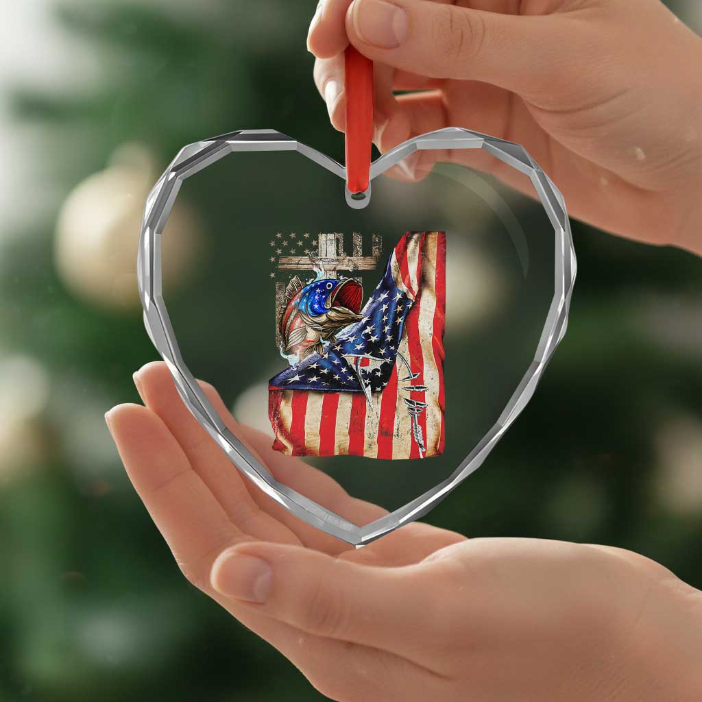 Fisherman Christian Fishing Vintage American Flag Heart Crystal Glass Ornament TS11 Print Your Wear